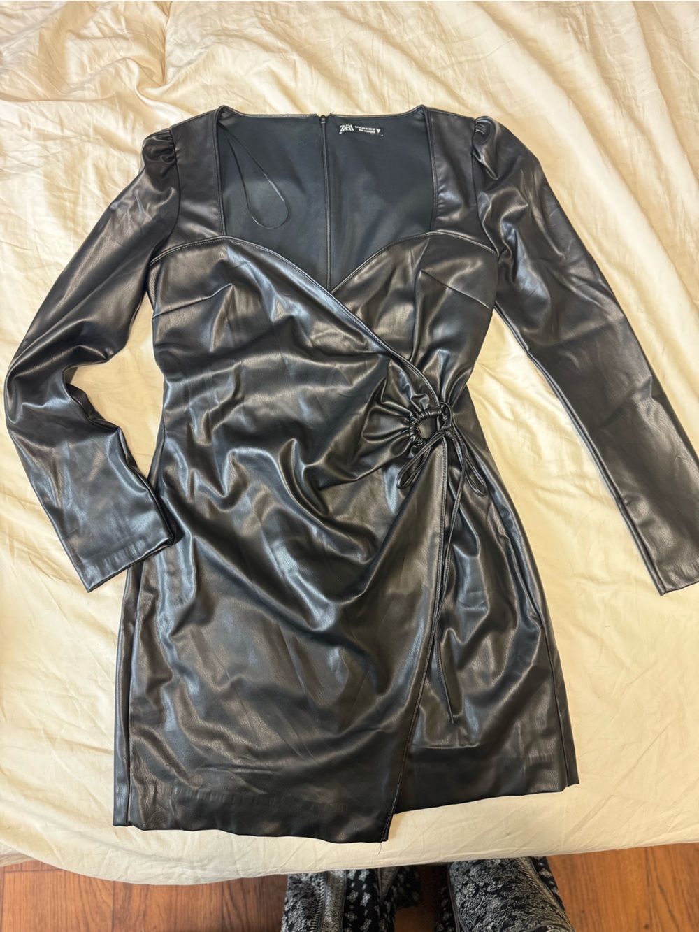 Zara Black Faux Leather Twist-Front dress